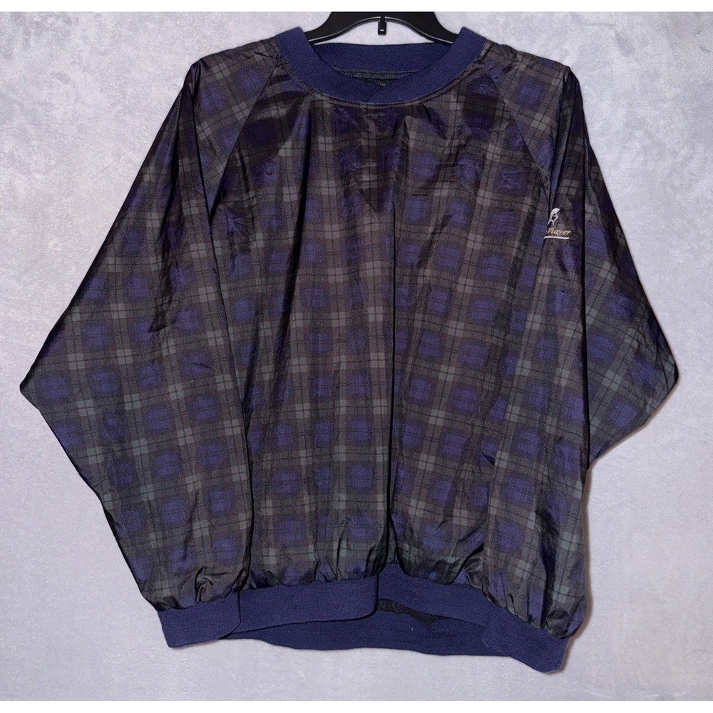 Vintage Gary Player Signature Golf Pullover Plaid Windbreaker Jacket Mens Large